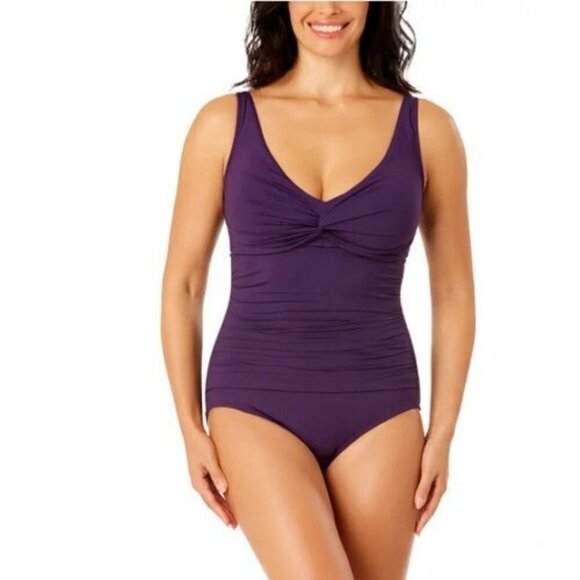NEW Lands' End Women's M Purple One-Piece Swimsuit Adjustable Straps Ruched - Picture 1 of 9